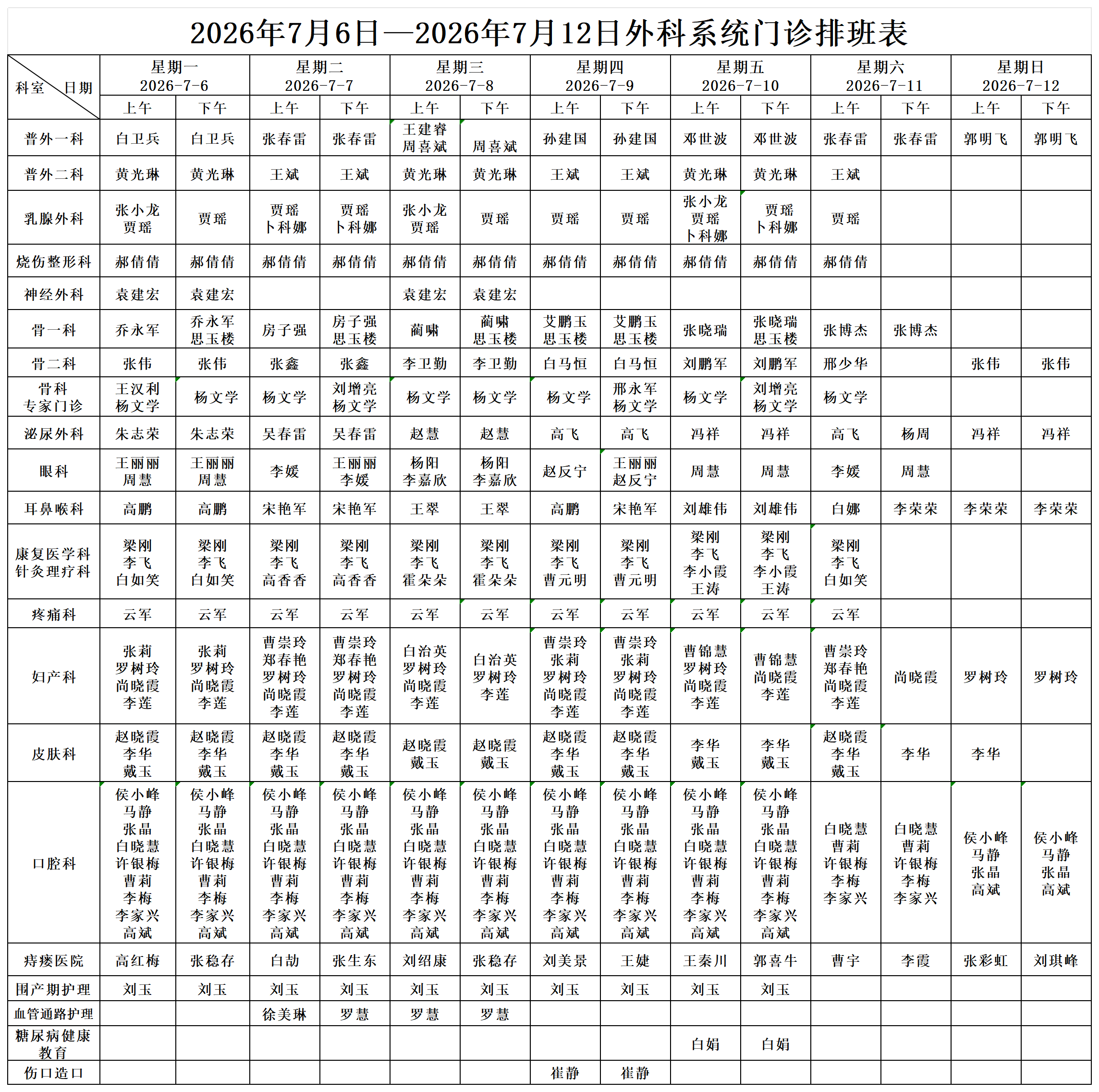 2026年7月6日—2026年7月12日外科系统门诊排班表(1)_Sheet1.png