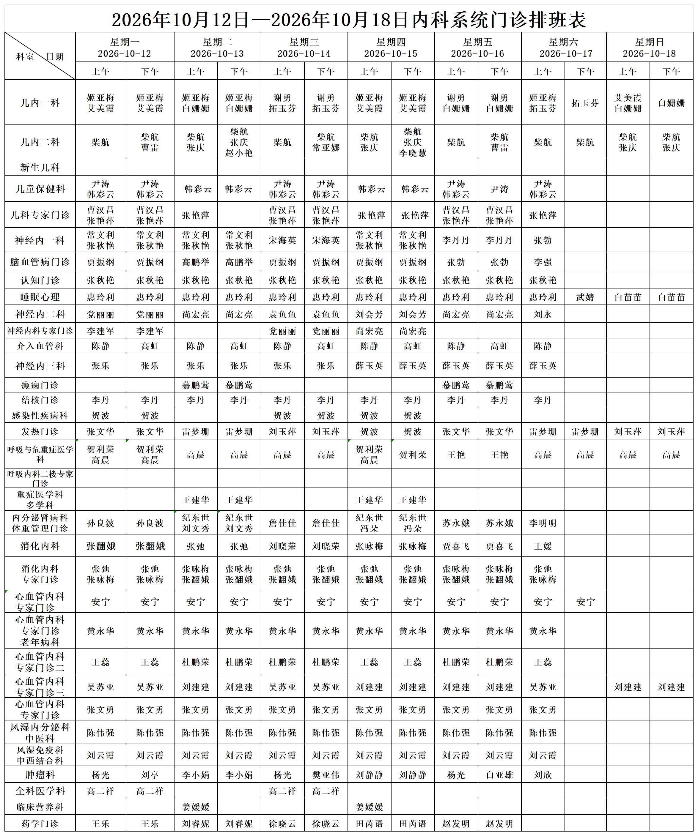 2026年10月12日—2026年10月18日内科系统门诊排班表_Sheet1.png